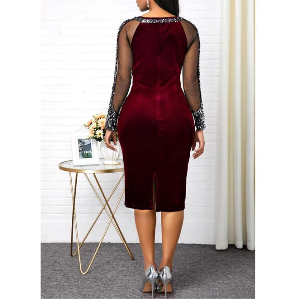 glitter velvet long sleeved dress