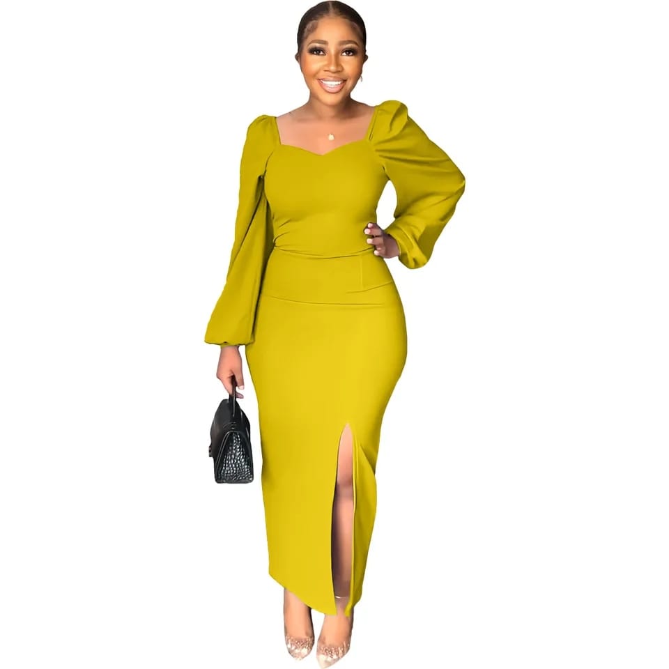 puffed sleeves bodycon dress