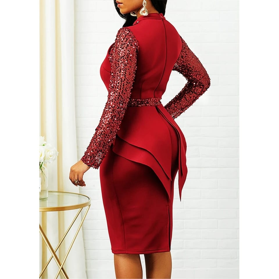 Sequin formal long sleeves bodycon pencil dress