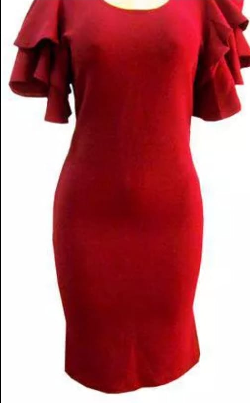 Red cup puffed sleeves dress