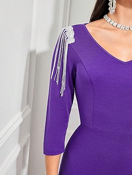 Purple dress with mermaid tail and fringe on sleeves