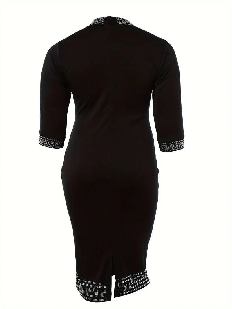 Black long sleeved dress with stones design on edges