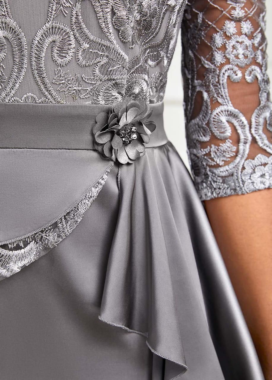 Grey formal dress with peplum