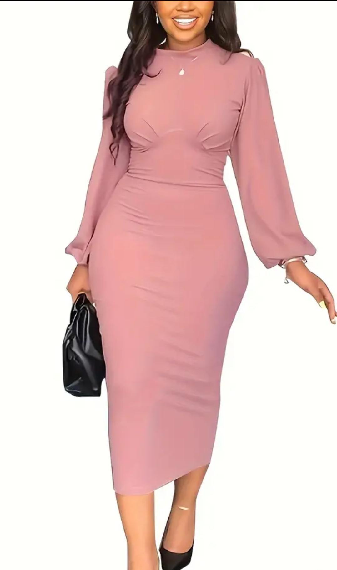 Bodycon Solid Midi Dress, Elegant Size L